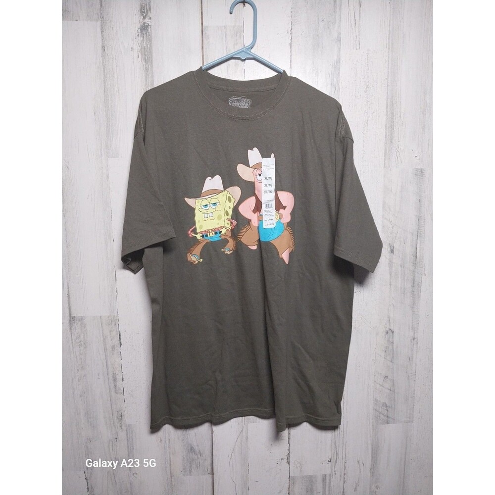 Spongebob SquarePants Men's XL Olive Green Tee Shirt